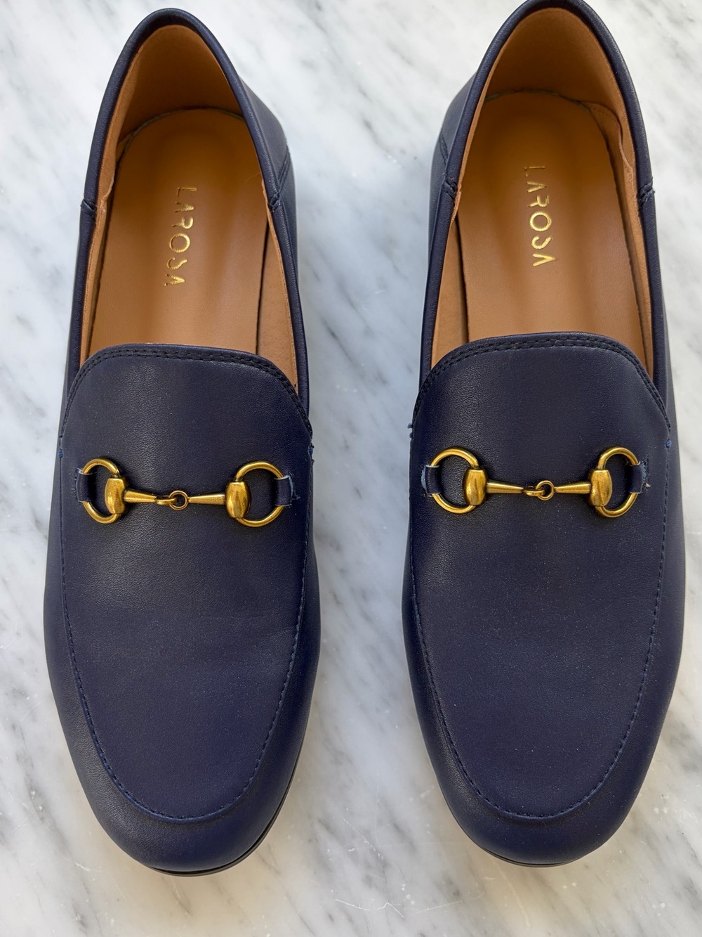 Lacova Navy Leather Horsebit Loafers for Women